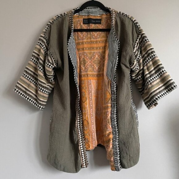 Zara Khaki Green Embroidered Open Kimono Robe Jacket - S/M 🇪🇸 - Picture 8 of 9